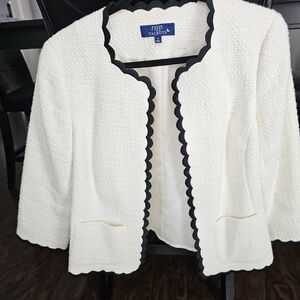 Talbots Off White Jacket with Black Trim